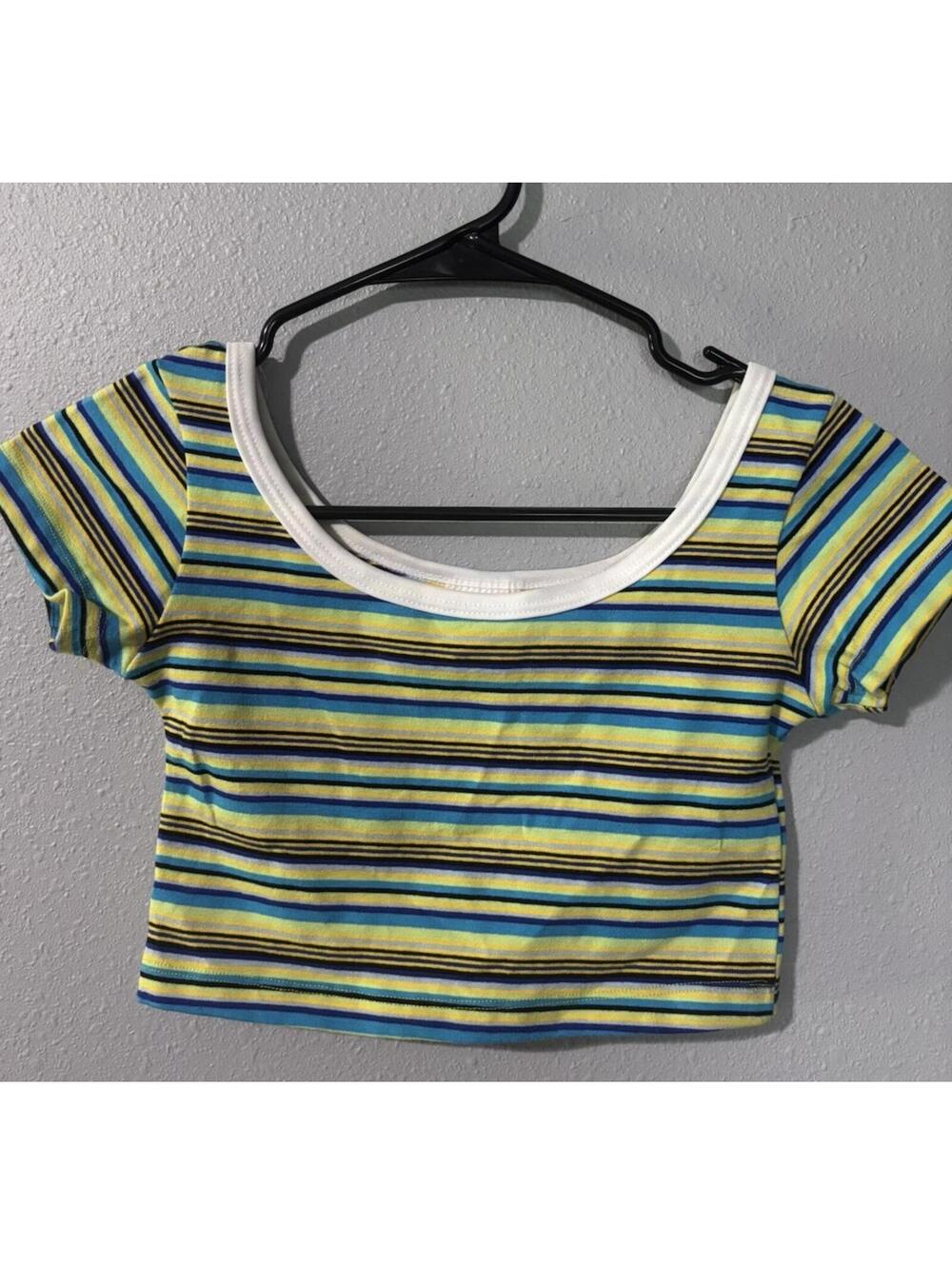 5th & Ocean Cropped Striped Tee Small Vintage